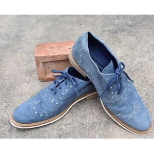 Blue suede oxfords